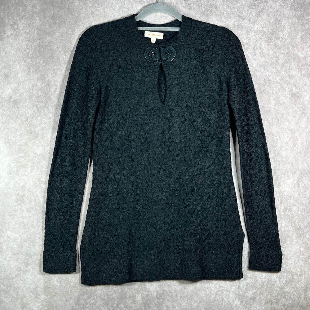 Tory Burch Sweater Womens Size XS Black Knit Wool Blend Keyhole Neck Pullover‎
